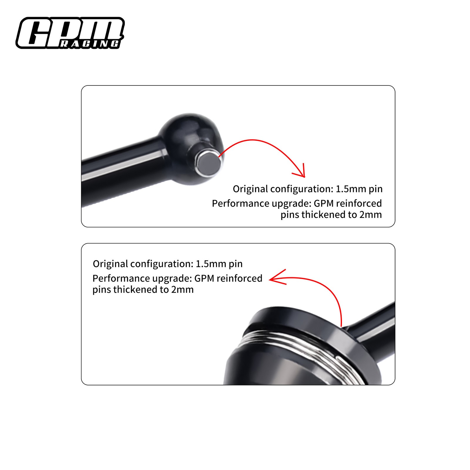 GPM Alloy Steel CVD Drive Shaft +2MM Pin for ARRMA 1/14 TYPHON GROM MEGA 380