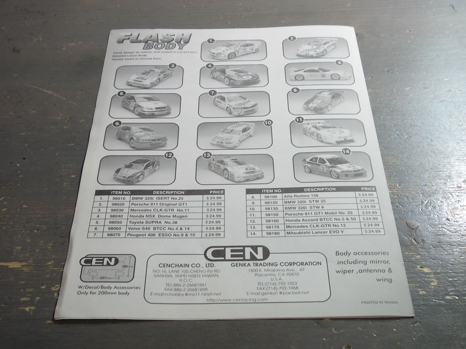 CEN BMW 320i 1/10 Touring Car Body Parts Set Manual- CEN SP1 2WD
