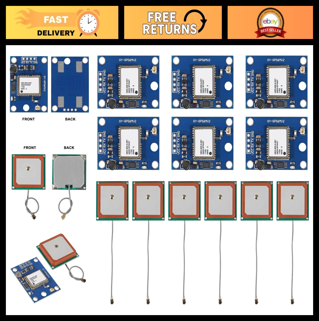 6pcs GPS Flight Controller Module NEO-6M 3V-5V with Strong Ceramic Antenna for A