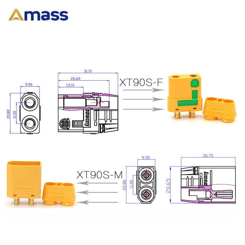 Amass XT90 XT90-S Anti Spark Female to Female Plug Extension Wire Cable 12/10AWG