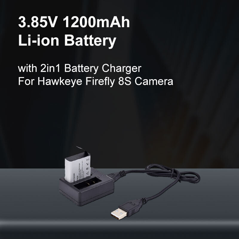3.85V 1200mAh Li-ion Battery 2in1 Battery Charger For Hawkeye Firefly 8S Camera