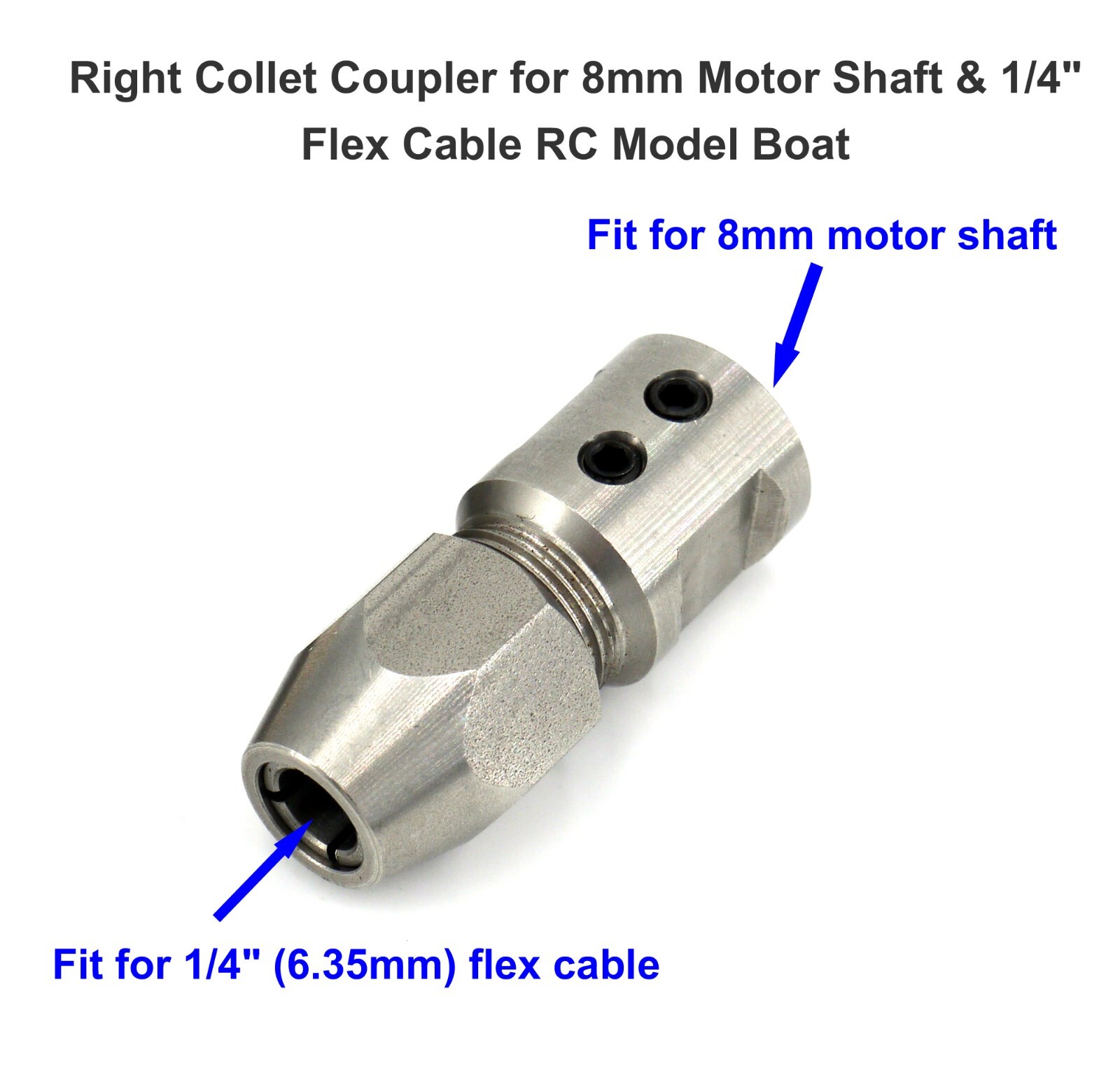 Left / Right Collet Coupler for 8mm Motor Shaft & 1/4″ Flex Cable RC Model Boat