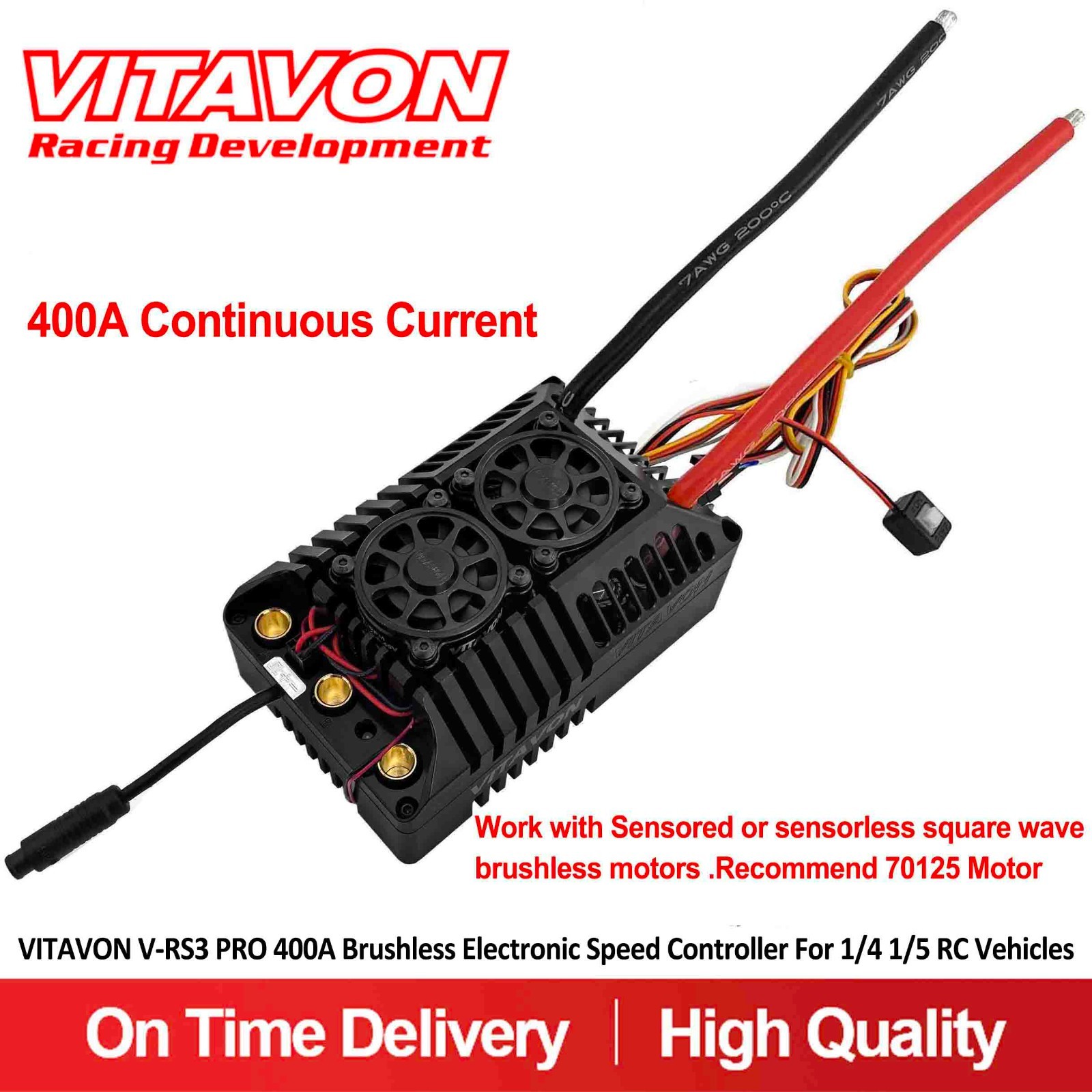 Vitavon 400A Brushless Electronic Speed Controller For 1/4 1/5 RC Cars