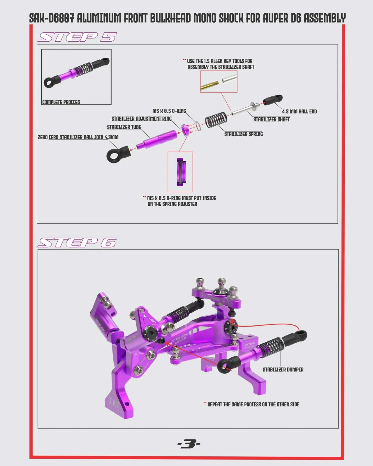 3RACING SAK-D6807 ALLOY FRONT MONO SHOCK BULKHEAD FOR 1/10 AUPER D6S DRIFT CAR