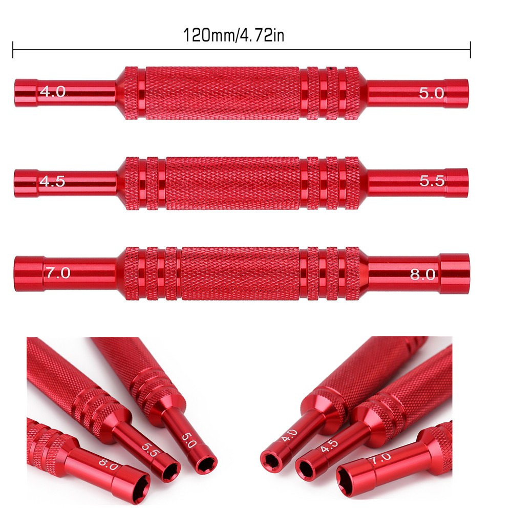 3X Aluminum Double Head RC Car Repair Hexagon Sleeve Screwdriver Hex Wrench Tool