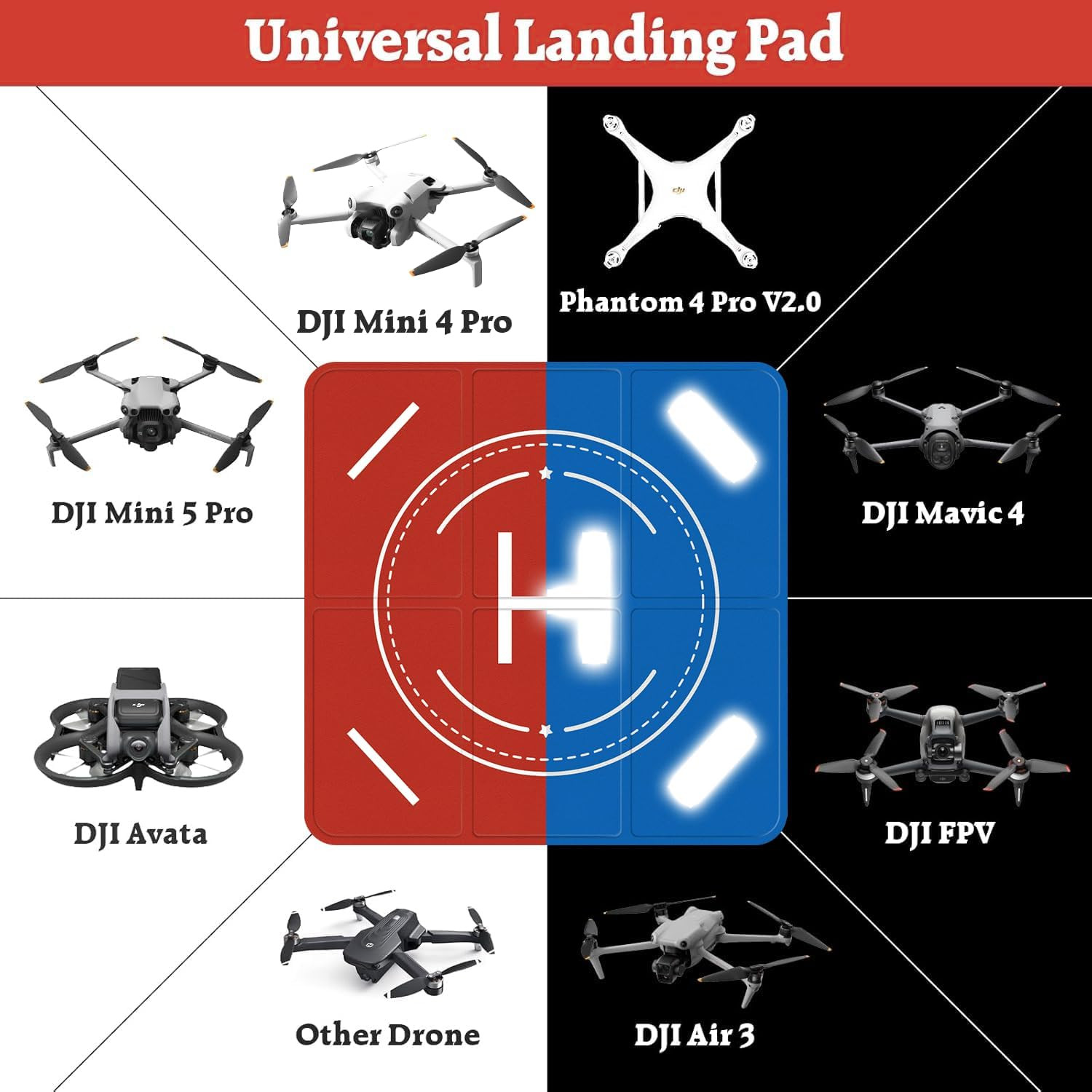 Nighttime Reflective Drone Landing Pad, Fast-Fold Double Sided Waterproof Landig