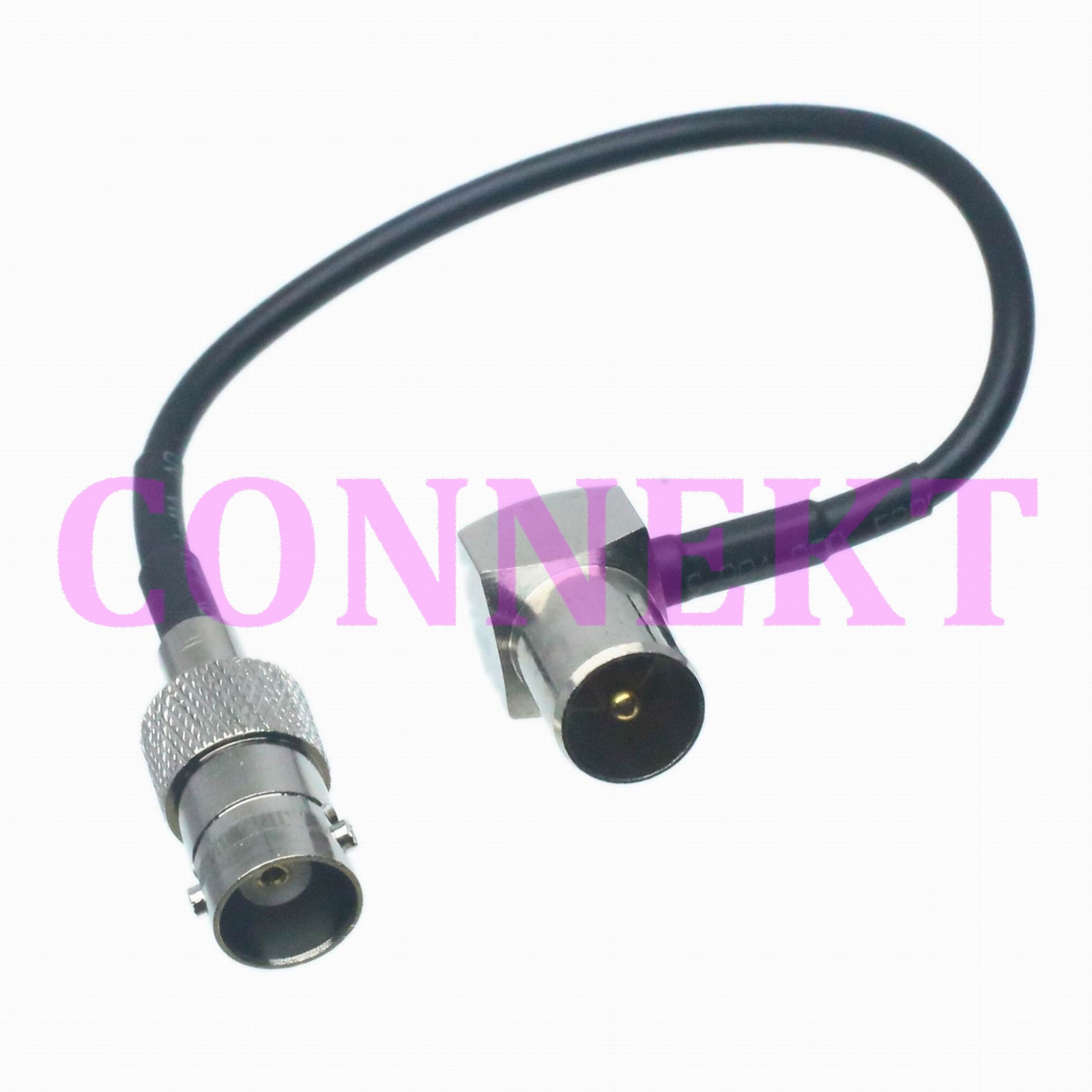 BNC female to IEC DVB-T TV PAL male right angle RG174 jumper pigtail 15cm