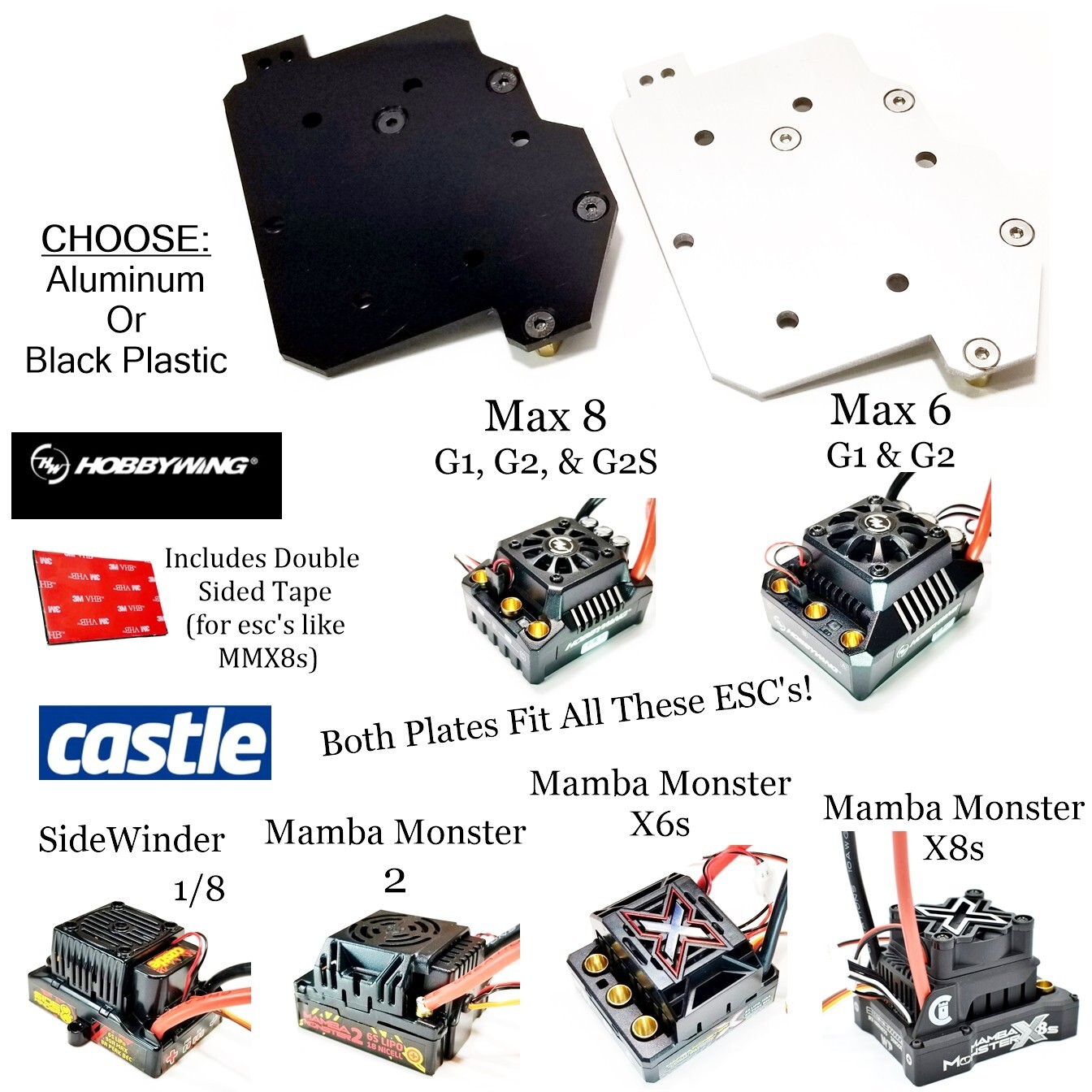 RCP-ESC Mount Arrma 6s ESC Aluminum Adapter Plate Max 6 Max 8 MMX8s ESC Mount JR