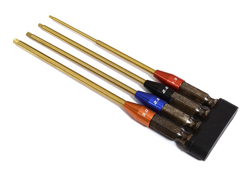 RC QuickPit 4 Metric Sizes, 1/4in Adapter Allen Hex Tip Set (1.5, 2, 2.5 & 3mm)