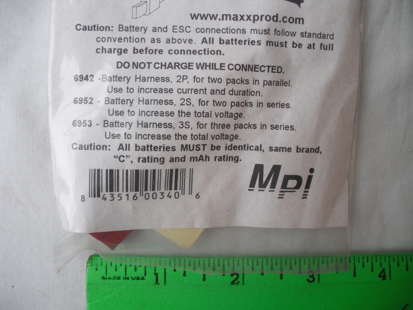 Lot of 4 Maxx Products Mpi 6953, 3S Battery Harness, Wire, RC R/C Plane Airplane