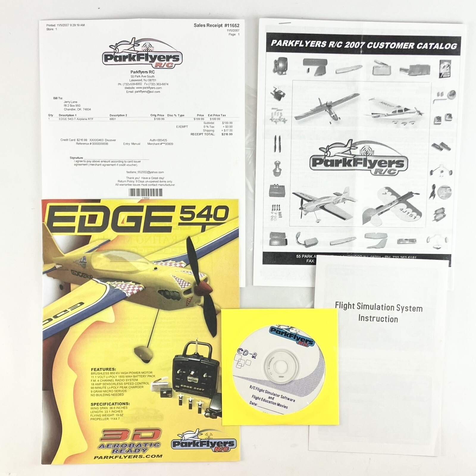Parkflyer R/C Edge 540T Operators Owners Manual Catalog 2007 CD-R Airplane Model