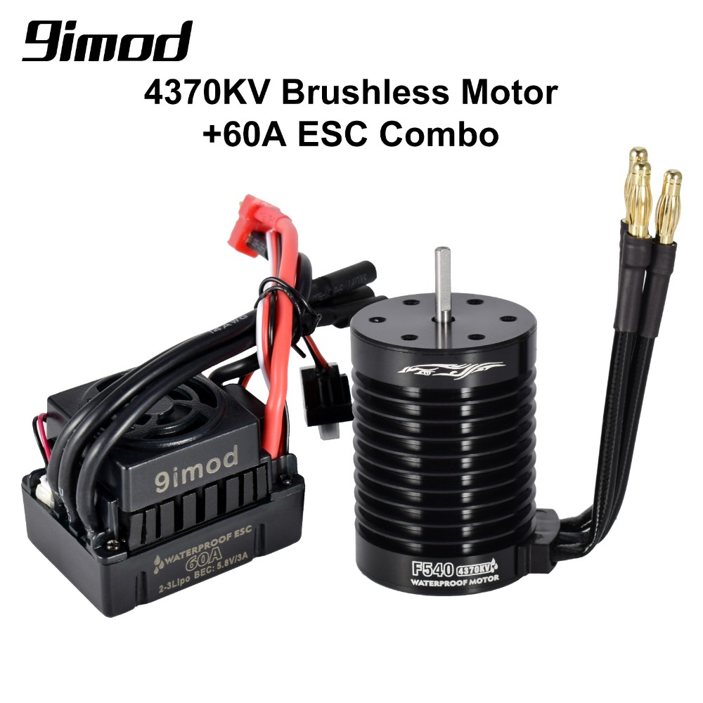 9imod F540-V2 4370KV Brushless Waterproof Motor 3.175mm+60A ESC For 1/10 RC Car