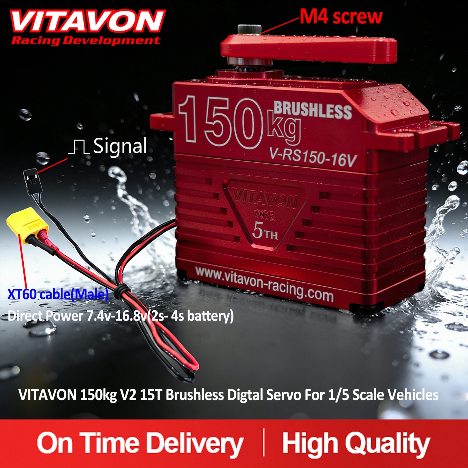 Vitavon CNC Alu7075 V2 150kg 15T Brushless Digtal Servo For 1/5 RC Truck
