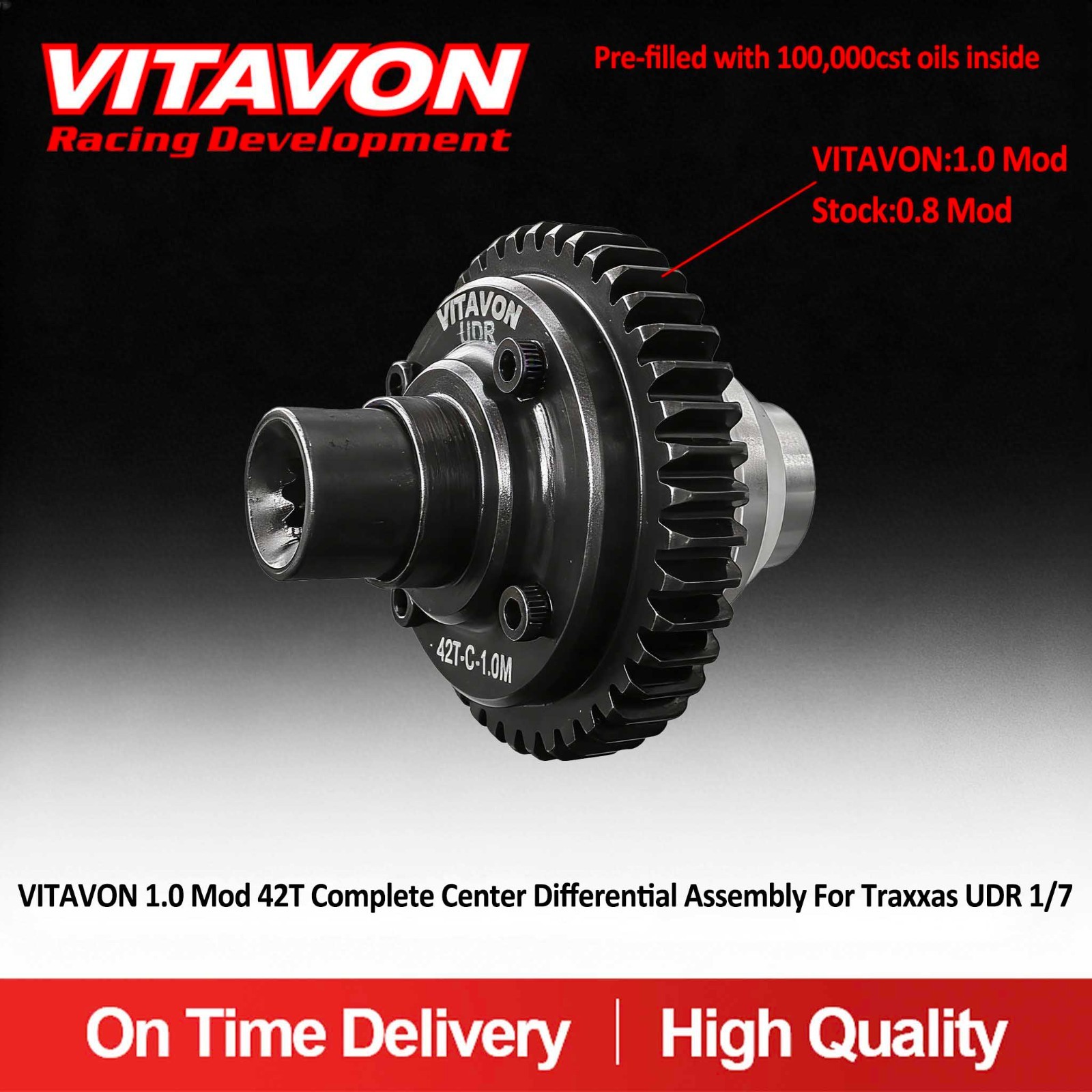 Vitavon 1.0Mod 42T Full Center Differential Assembly For Traxxas UDR 1/7 TRX8571