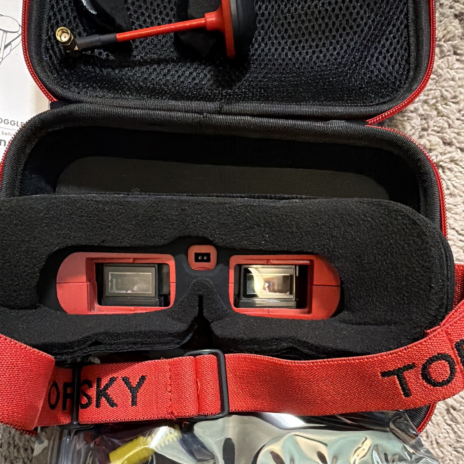 Top Sky Modular 3D FPV Goggles VR Headset Red/Black Case 7.4V Battery