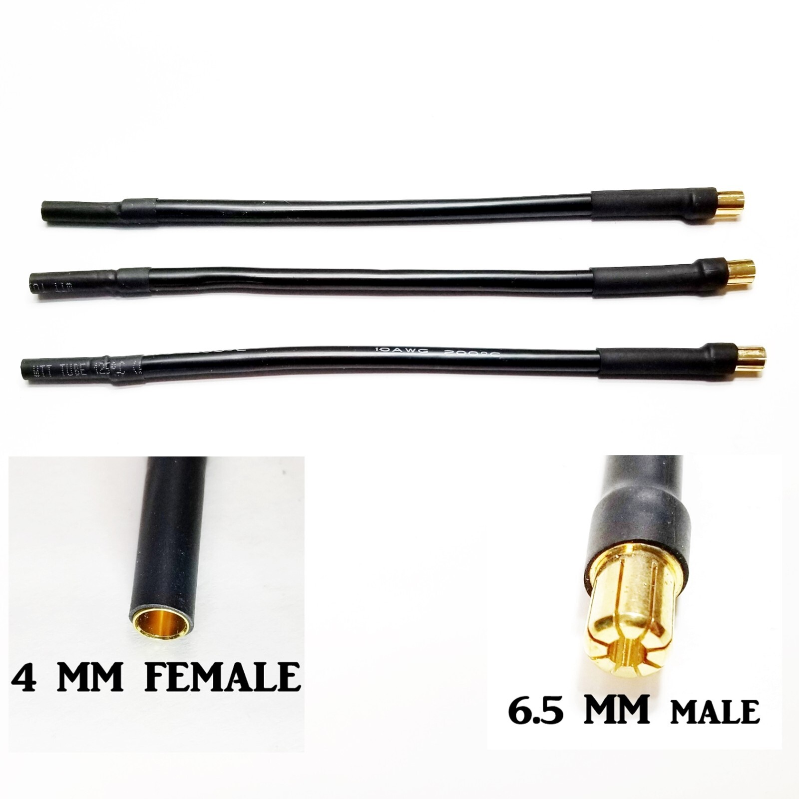 RCP Motor Wires 6.5mm Male to 4mm Female Brushless Motor Wire Adapters 3 or 6″