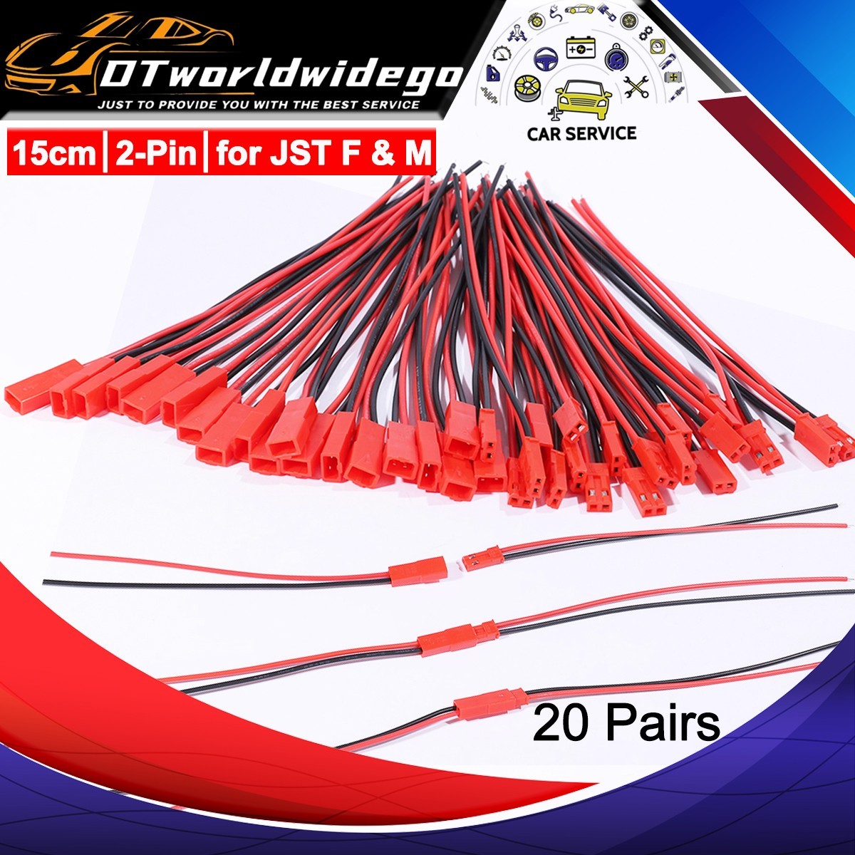 40PCS (20Pairs) for JST PH 1.25 2 Pin Male Female Plug Connector with Wire Cable