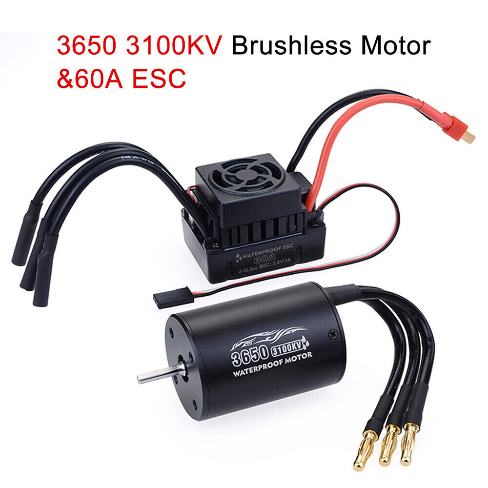 3650 Waterproof 2300/3100/3900KV Brushless Motor 60A ESC Combo for 1/10 RC Car