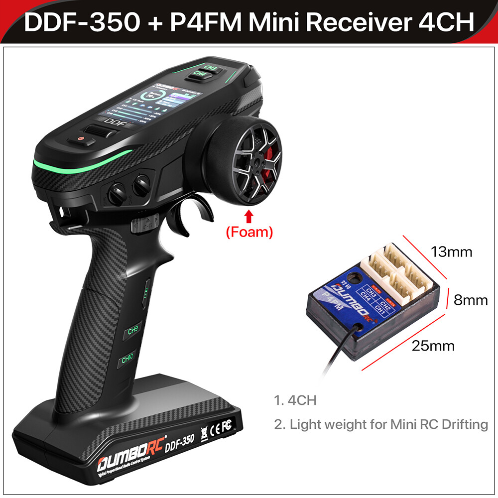 DUMBORC DDF-350 Transmitter w/ Receiver 2.4G 10CH for RC Car Boat Tank LCD FHSS