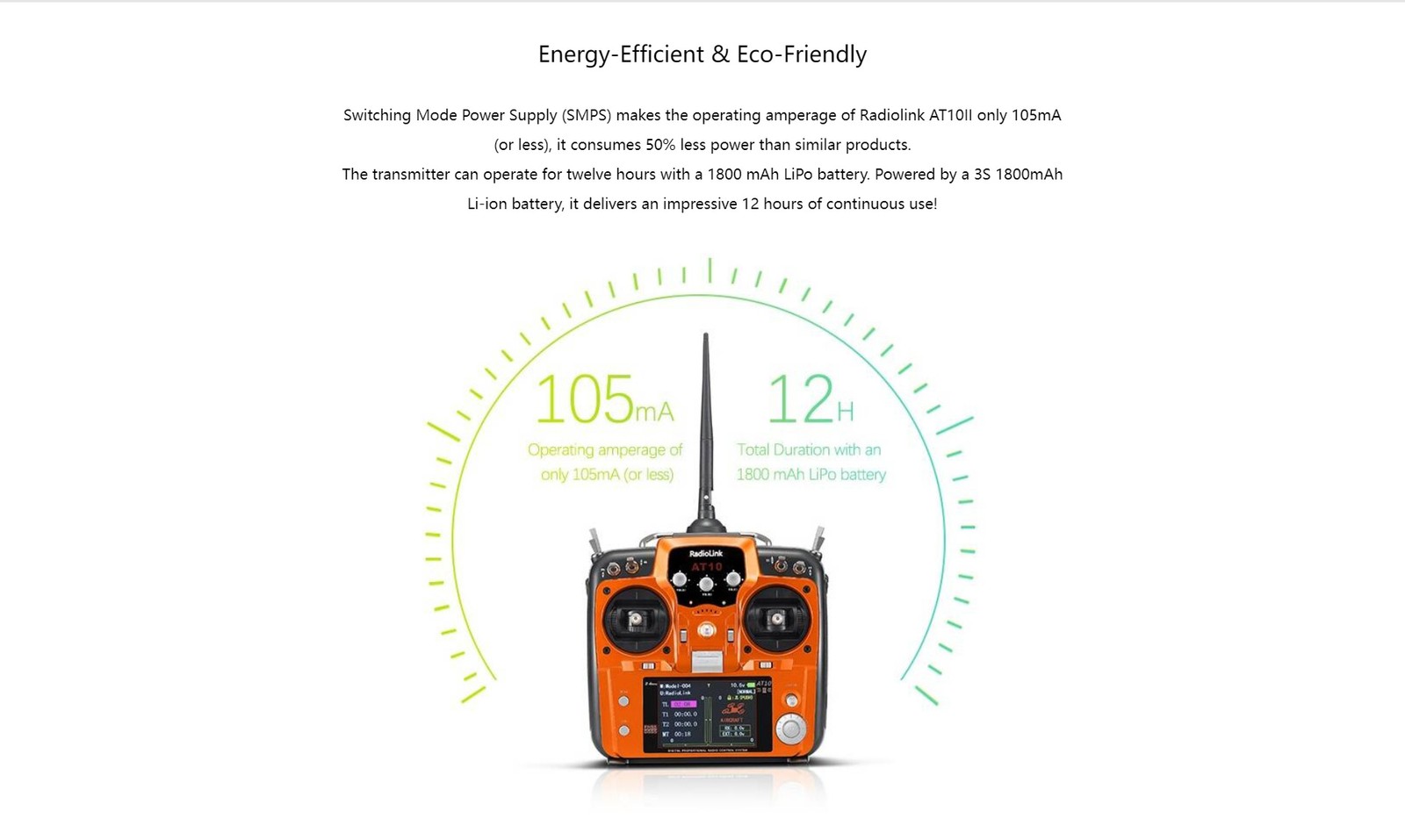 RadioLink LD-AT10II 12 Fully-proportional Channels Transmitter with R12DSreceive
