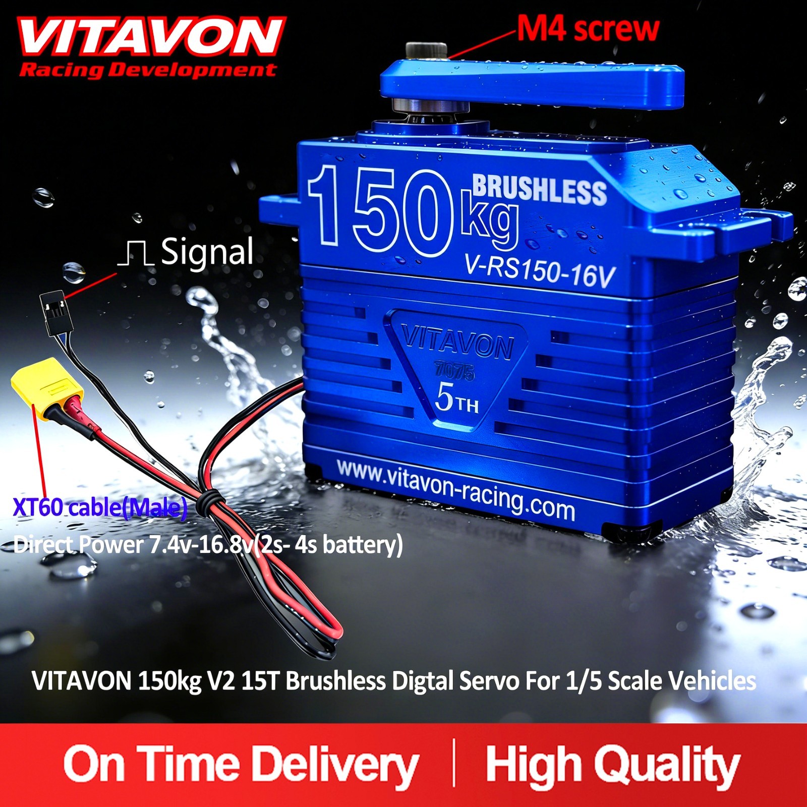 Vitavon CNC Alu7075 V2 150kg 15T Brushless Digtal Servo For 1/5 RC Truck