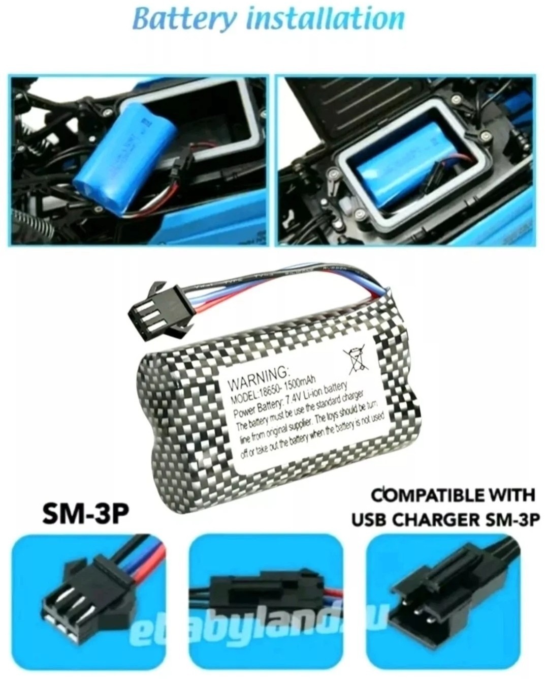 7.4V 18650 Li-io Rechargeable Battery (1500mAh) for RC Cars Stunt RC Cars Toys