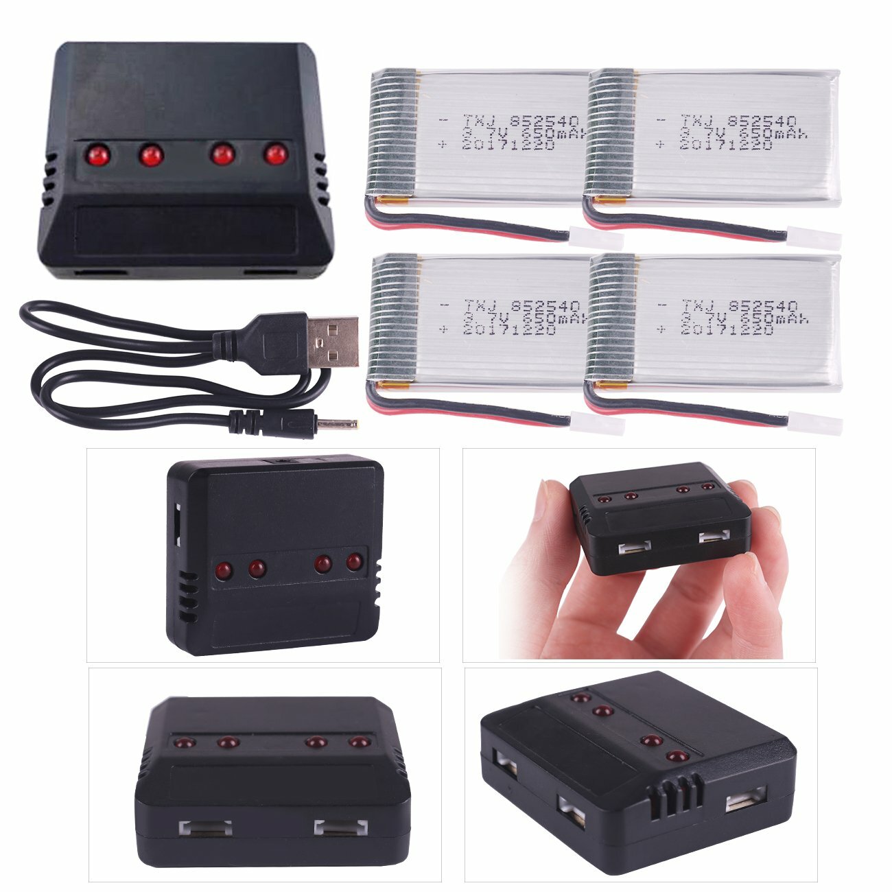 4PCS 650mAh 3.7V Battery + USB Chargerr for Syma X5C X5C X5SC X5SW Drone BC685