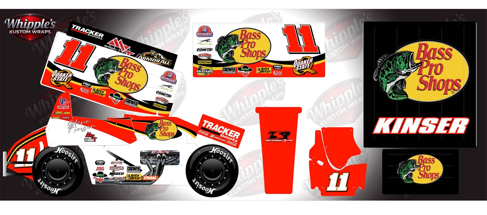 Steve Kinser Bass Pro Themed Losi 22 Sprint Car Wrap with Gloss Laminate and cha