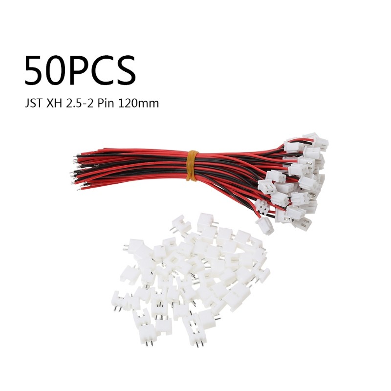 50 Sets JST XH 2.5-2 Pin Battery Connector Plug Female & Male with 120MM Wire