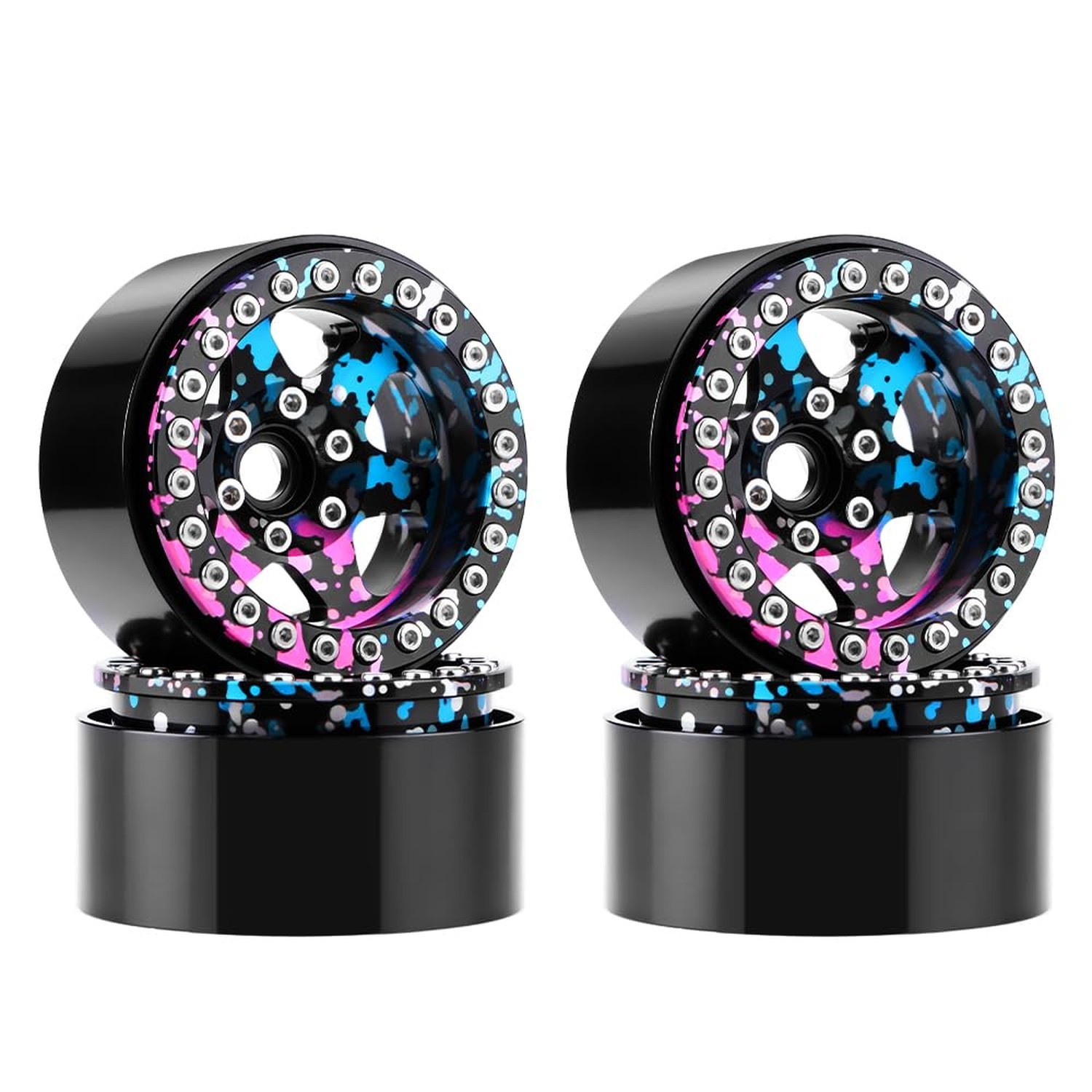 GLOBACT Aluminum 1.9 Beadlock Wheels Splash Anodizing Offset -10.5mm RC Wheel…
