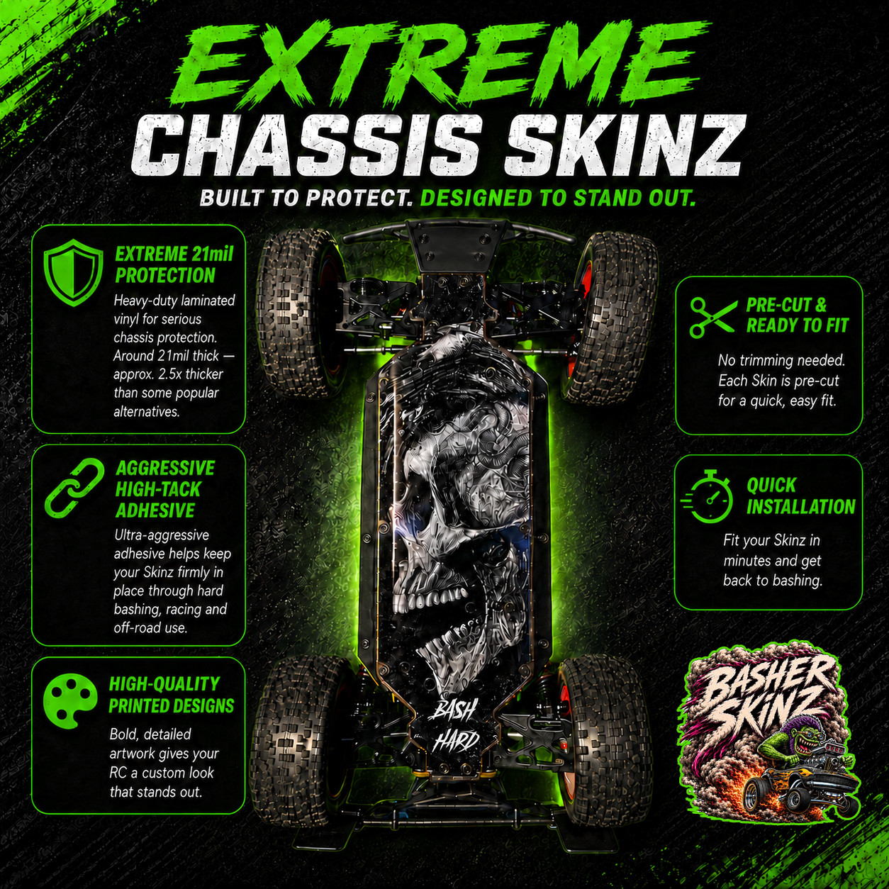TRAXXAS XMAXX RC Chassis Skin Protector -LOTS OF DESIGNS – thick durable skinz