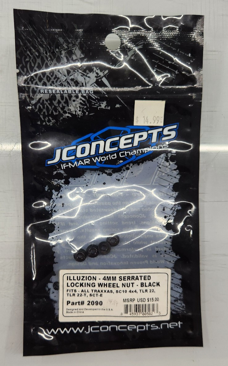 JConcepts ~ NIP! ~ PN: 2090 – Illuzion – 4mm serrated locking wheel nuts BLACK