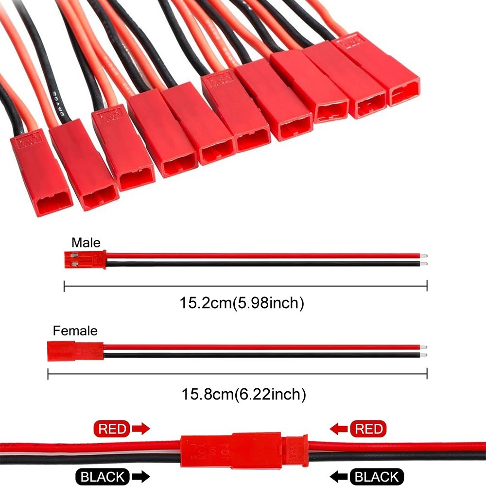 20 Pairs Male&Female Micro JST 1.25 2 Pin Wire Connector Set With 150mm Cables