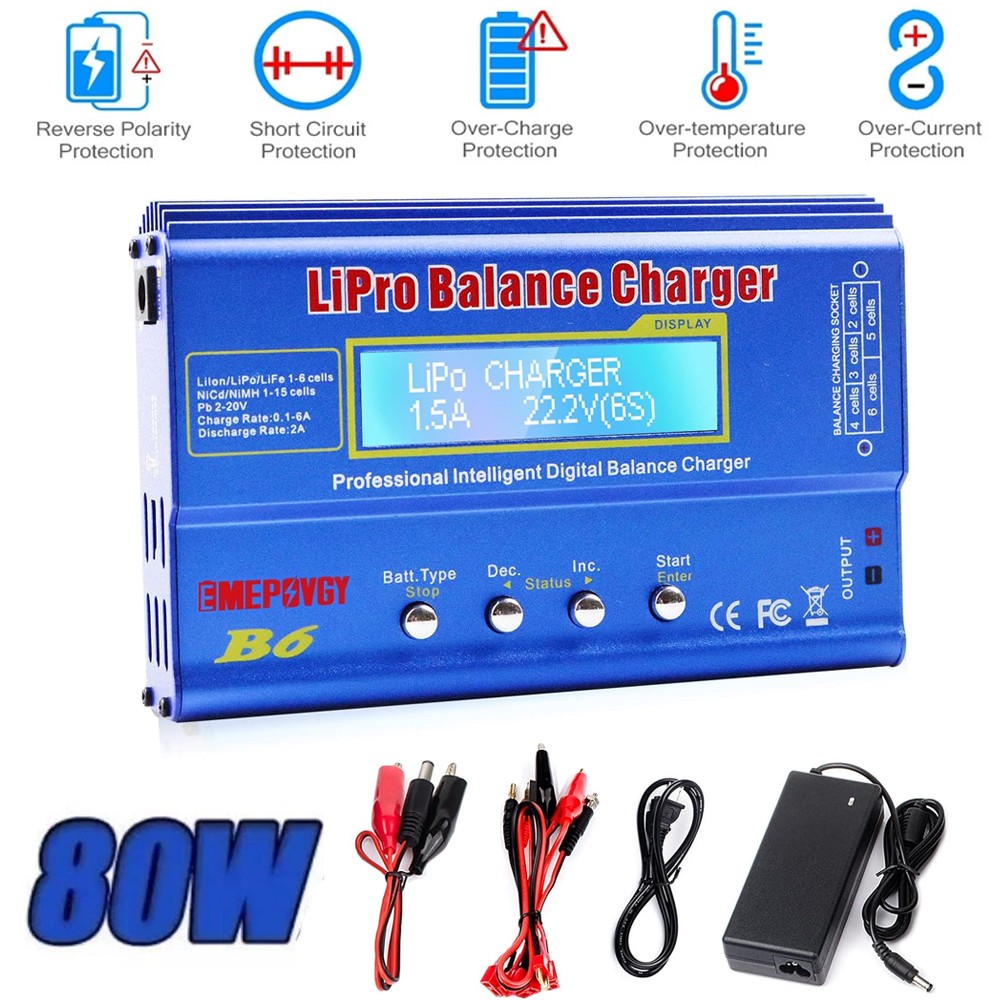 iMAX B6 RC Car Battery Charger Balance Battery Charger, 80W Lipo 6Amp Discharger