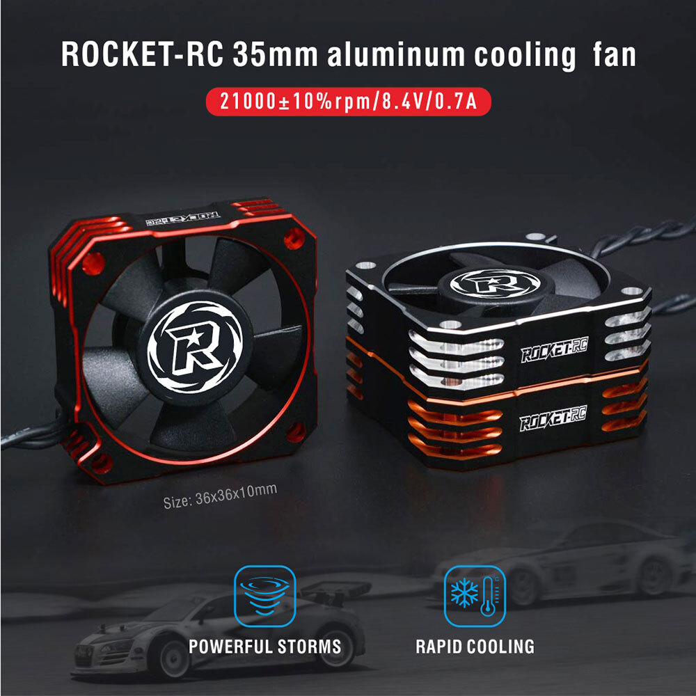 Rocket 35mm 21000RPM Metal Cooling Fan for 1/8 1/10 1/12 RC Brushless Motor Car