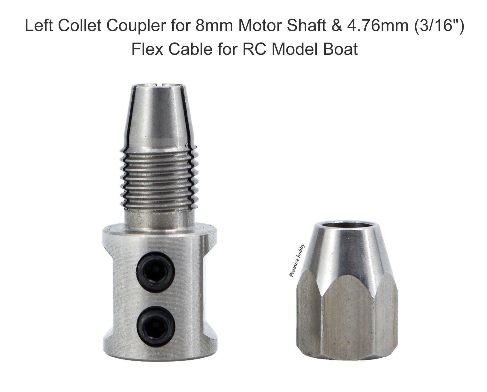 Left / Right Collet Coupler for 8mm Motor Shaft & 3/16″ Flex Cable RC Model Boat
