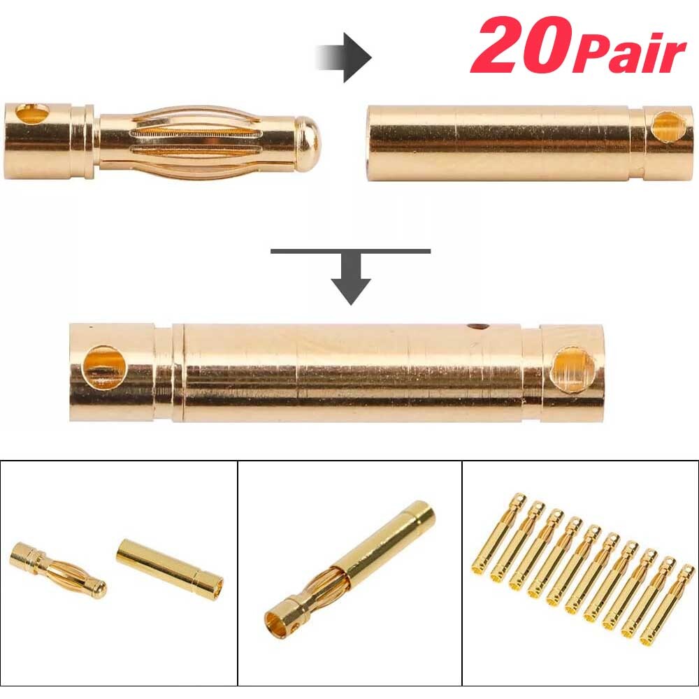 20 pair 4mm Gold Bullet Banana Connector Plug for ESC Brushless Motor RC Battery
