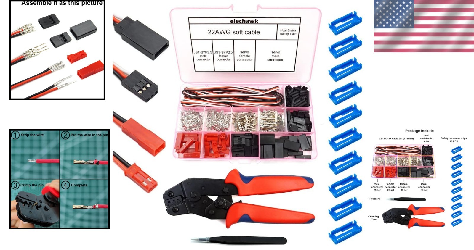 Effortless 55 Set RC Connector Kit with Ergonomic Crimping Tool for Easy Repairs