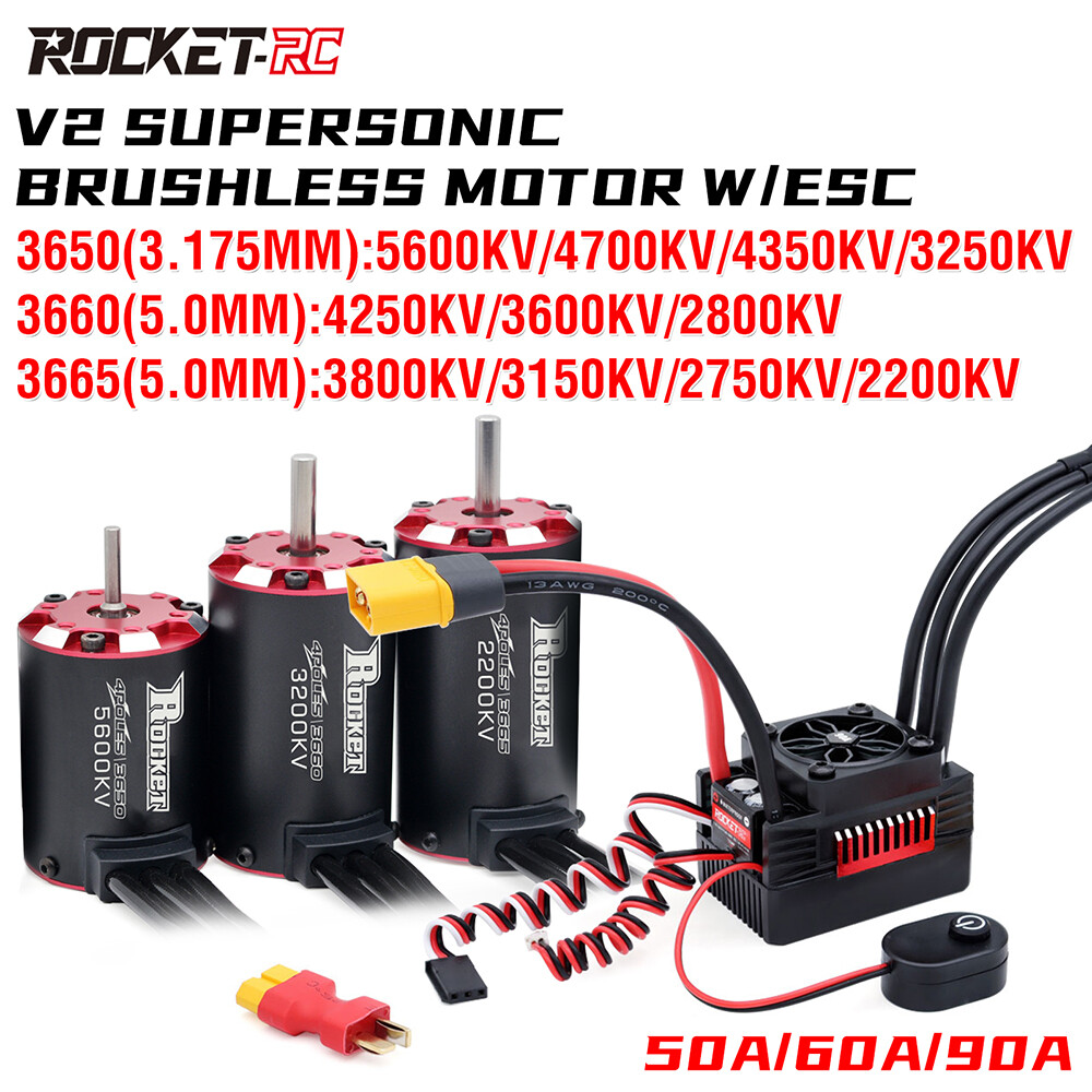 Rocket V2 3650 3660 3665 Brushless Motor and 50A 60A 90A ESC for 1/8 1/10 RC Car
