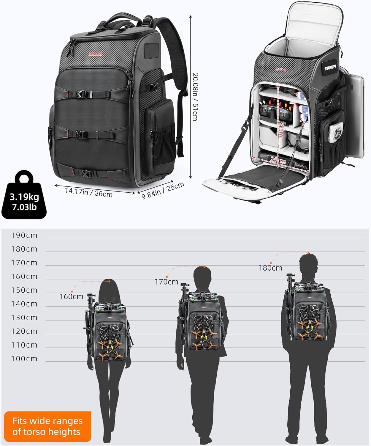 FPV Drone Backpack Travel Camera Case for FPV Racing Quadcopter/DJI Drone/Tripod