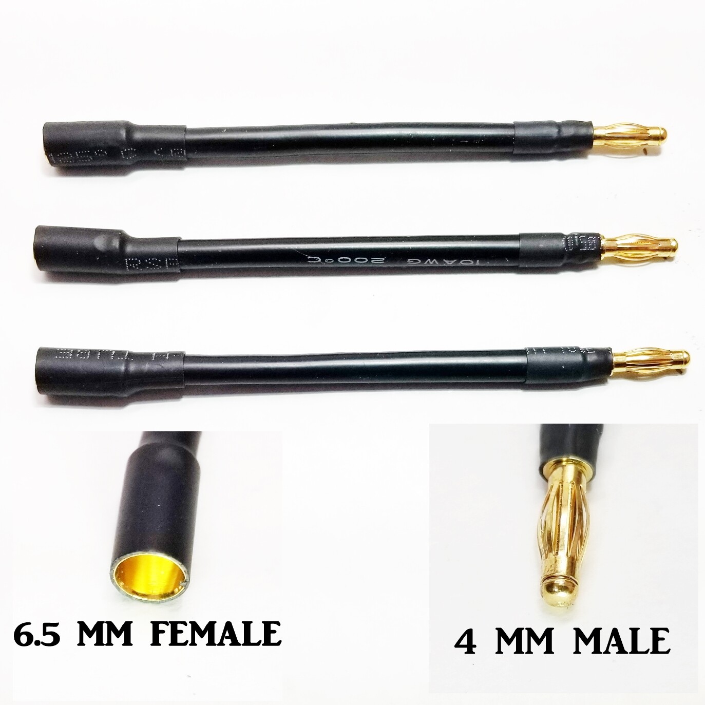 RCP Motor Wires 4mm Male to 6.5mm Female Brushless Motor Wire Adapters 3 or 6″