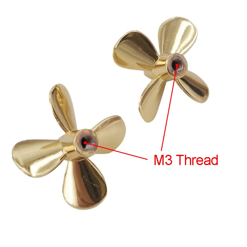 2x 4-Blades Metal Propeller 3mm M3 26mm Submerged Prop for 1/200 RC Boat Marine