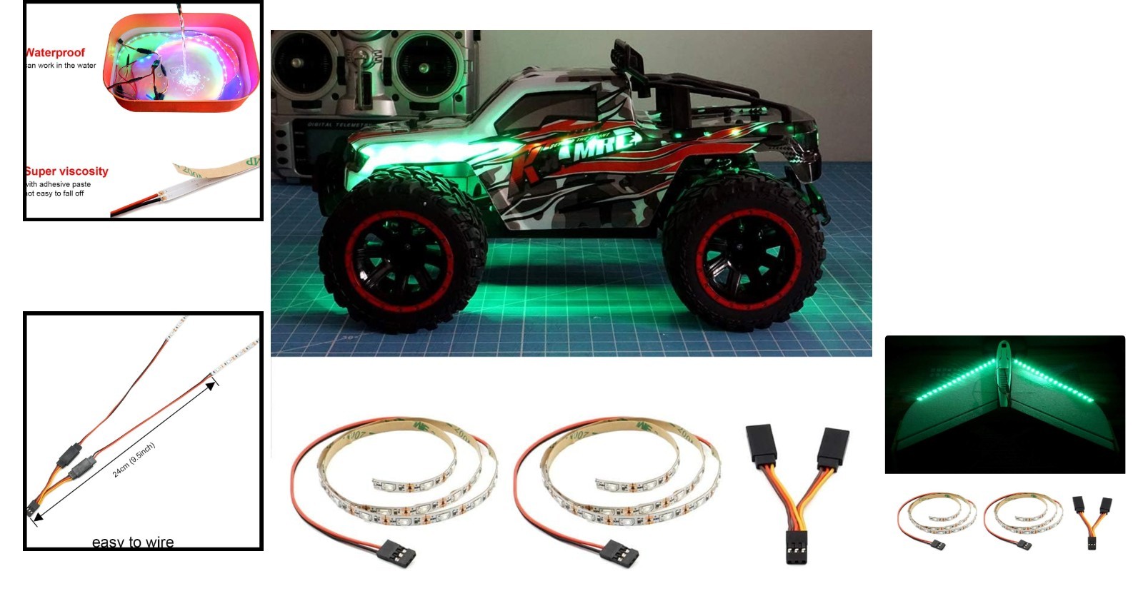 Green LED Light Strip for RC Airplanes, Drones, Trucks, & Cars 0.5m Waterproof
