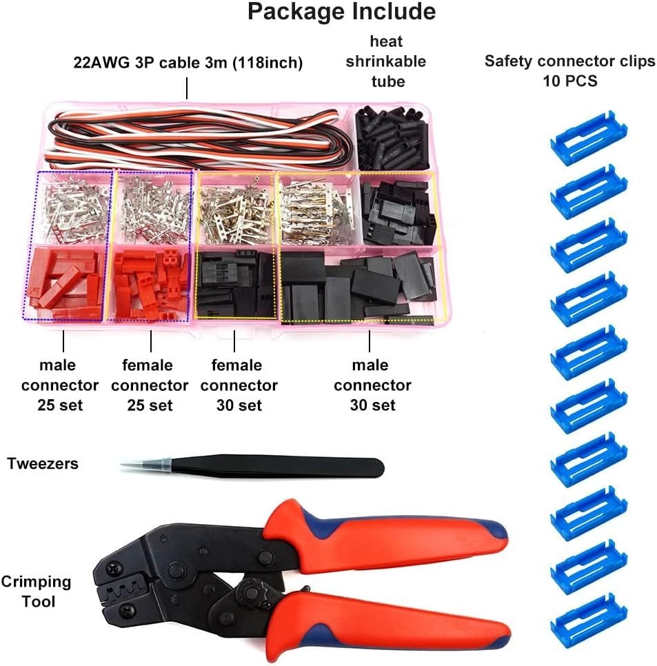 3m 55 Set Servo Connector Kit with Ergonomic Crimp Tool – Compatible RC Use
