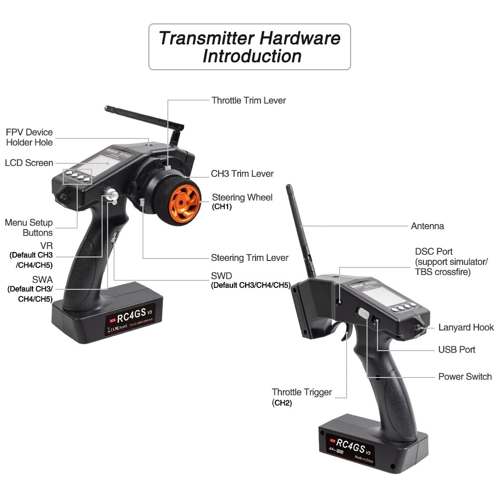 Radiolink RC4GS V3 2.4G 4 Channels RC Radio Transmitter and Receiver R6FG