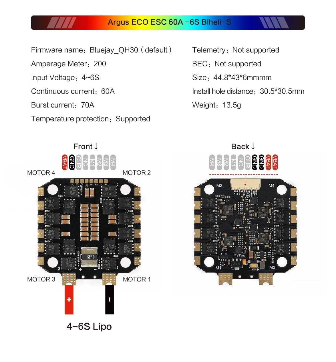 Axisflying Argus 60A Stack F405 Controller 60A ESC 4-6S LIPO for RC