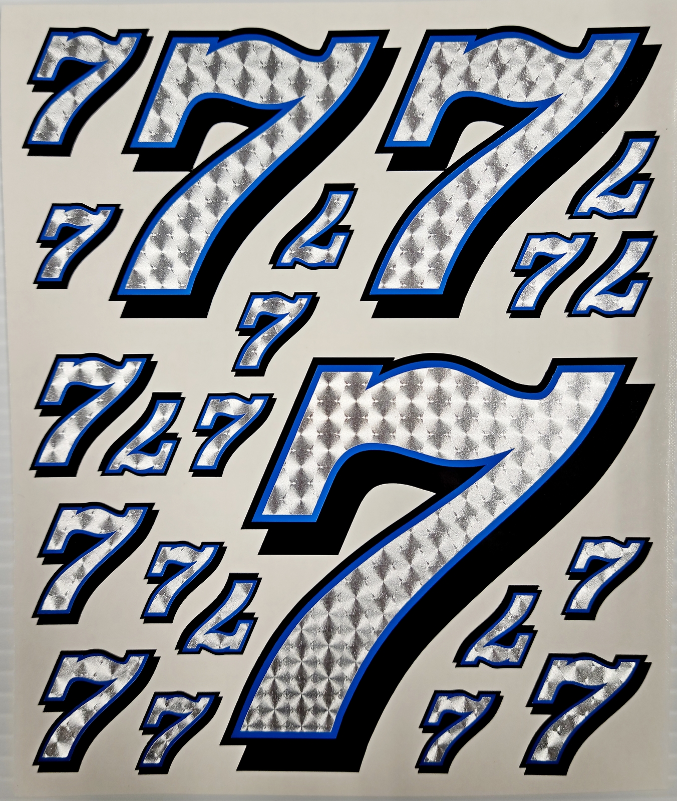 Racing Numbers 7 Decal Sticker Silver Engine Turn Blue Black 1/8 1/10 RC S10