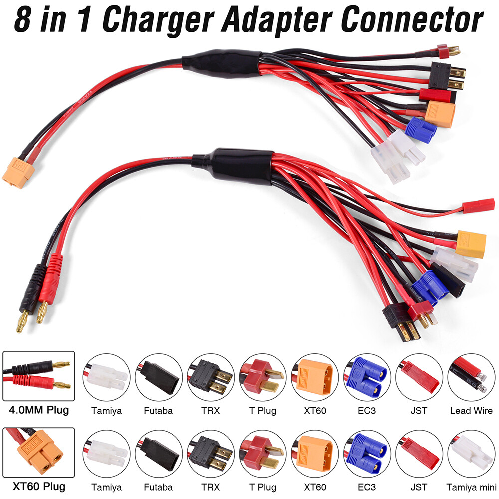 RC Lipo Battery Charger Adapter Connector Leads Splitter 8 in 1 Convert Cables