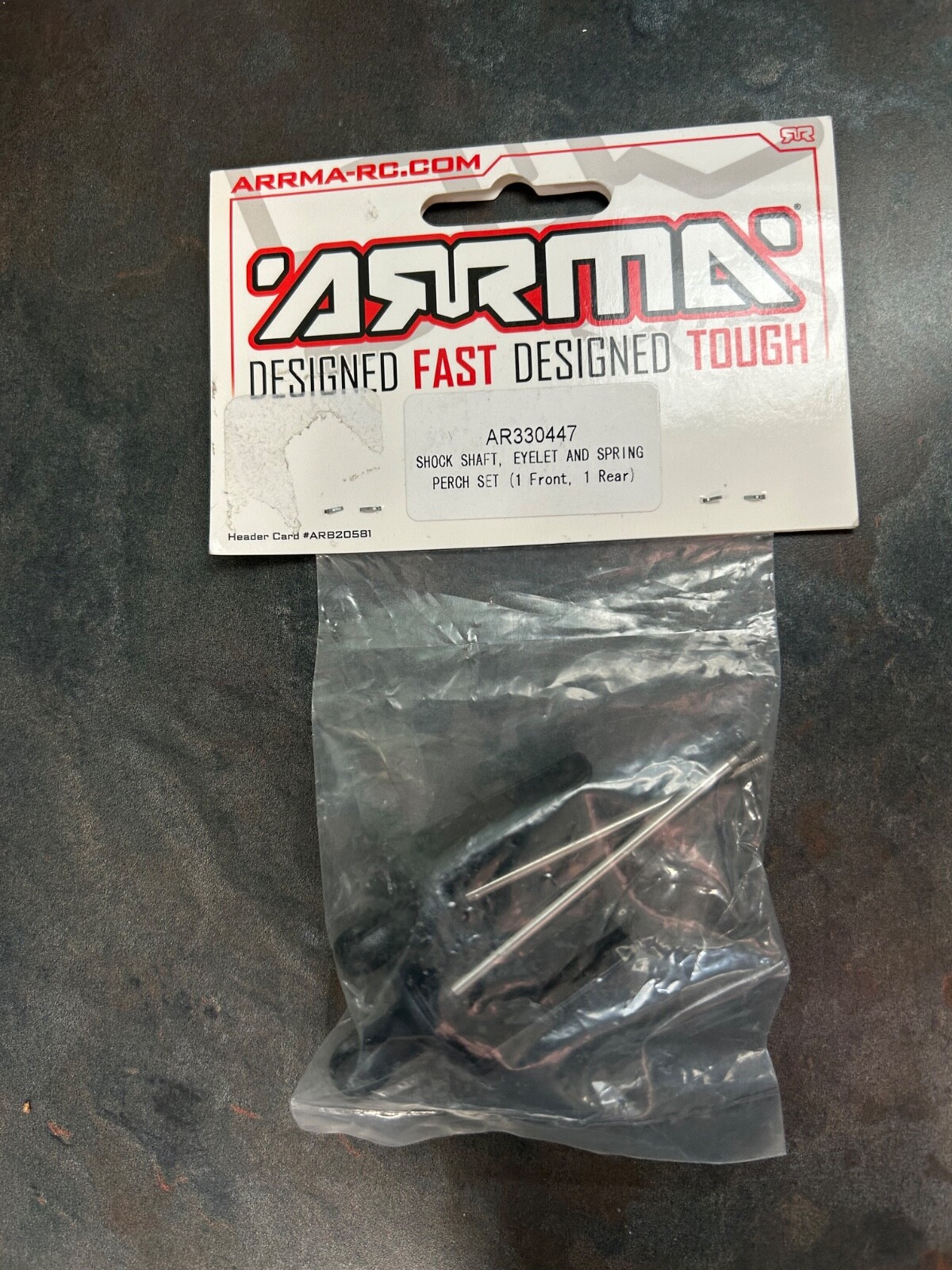 B111 ARRMA R/C Shock Shaft, Eyelet & Spring Perch Set (1 Ft 1 Rr) AR330447 NOS