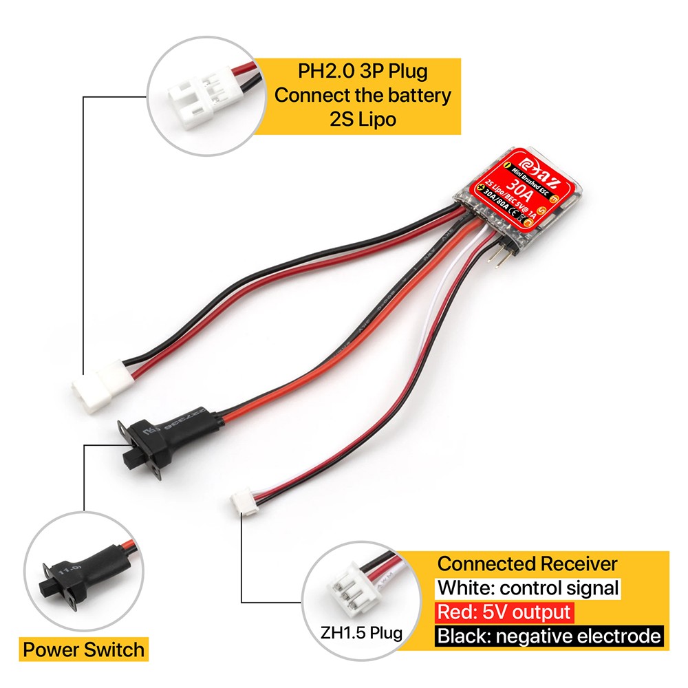 9IMOD RC Brushed ESC 30A MINI Speed Controller for 1/18 1/24 1/32 RC Car/RC Boat
